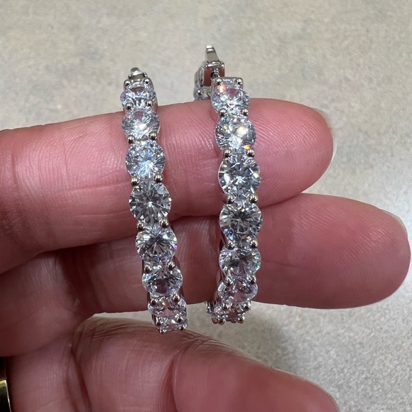 40mm Inside/Outside 925 SS Hoop Diamond Earrings High-Quality CZ - Picture 5 of 11